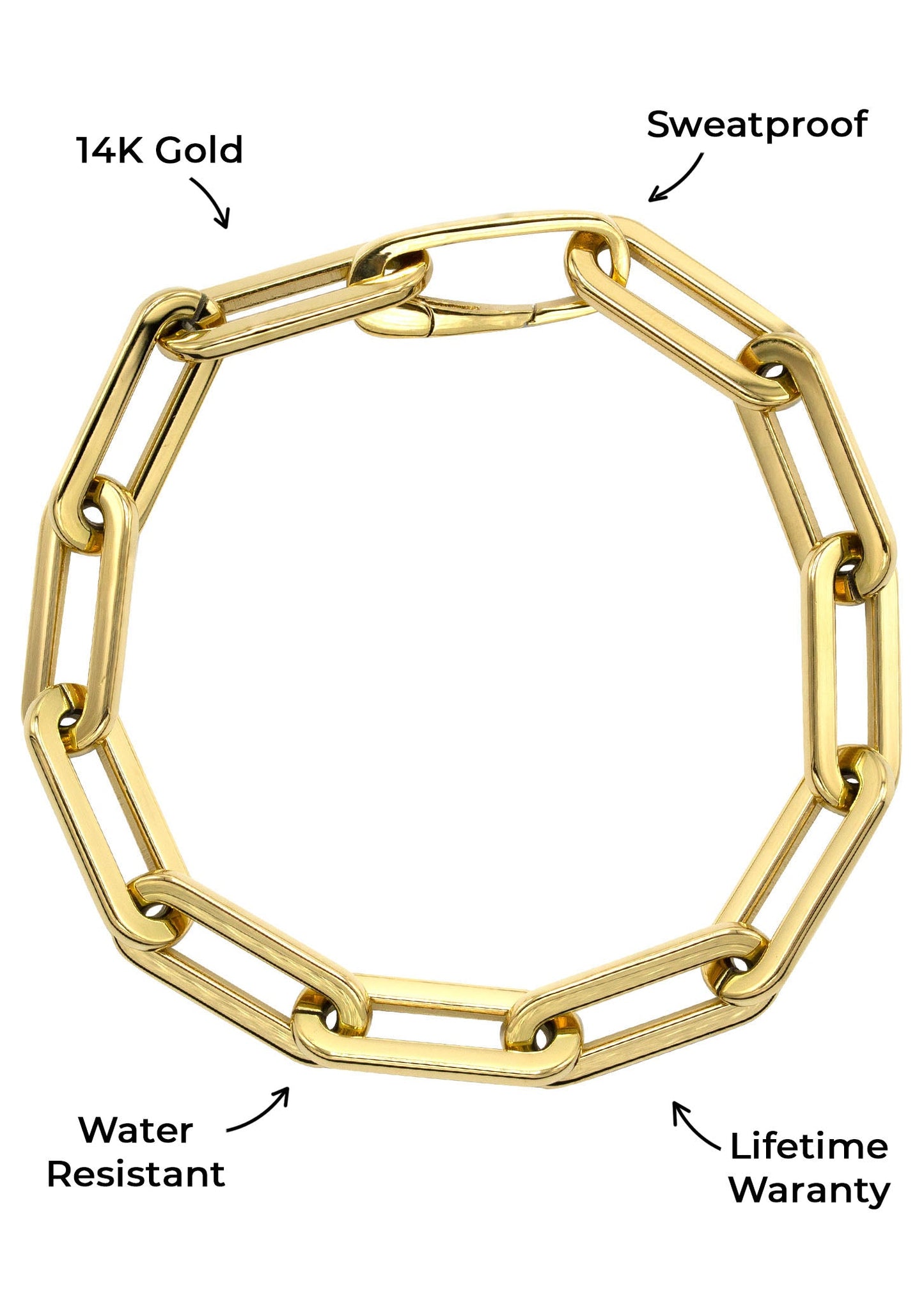 Gold Jewelry - Mens 14K Gold Paperclip Bracelet