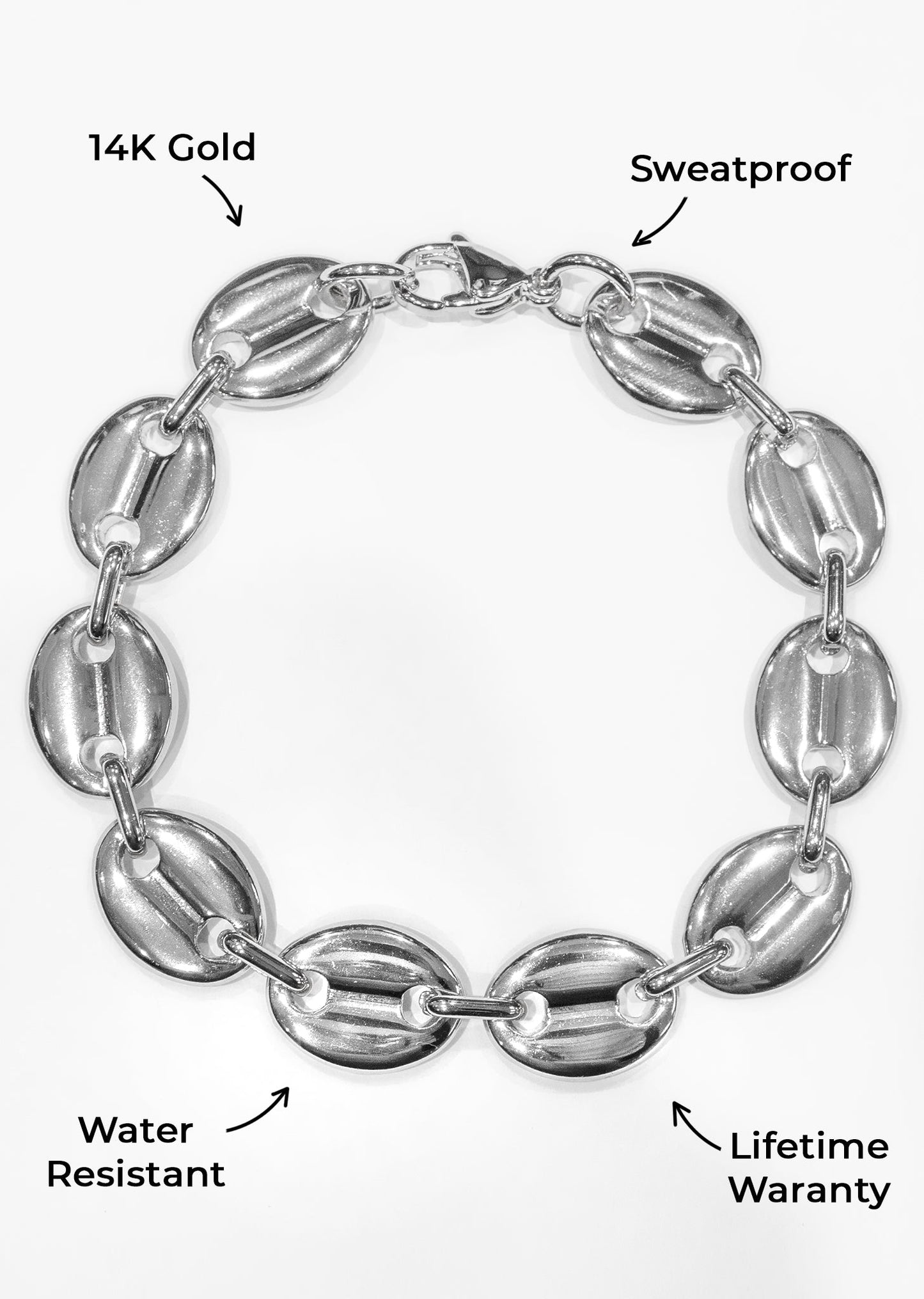 Gold Jewelry - Mens 14K White Gold Puff Bracelet