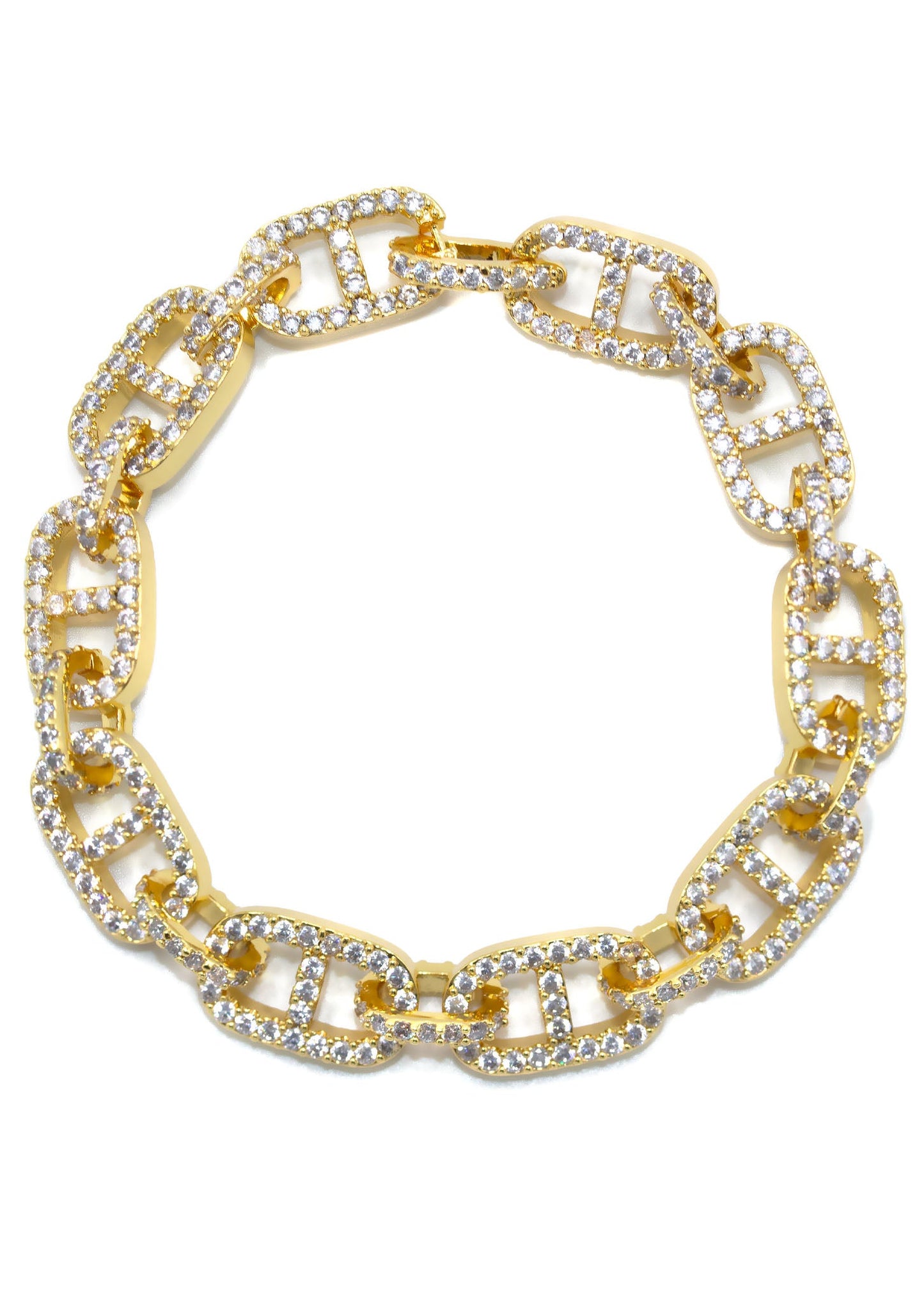 Gold Jewelry - Mens 14K Gold Iced Out VVS Tennis Mariner Bracelet