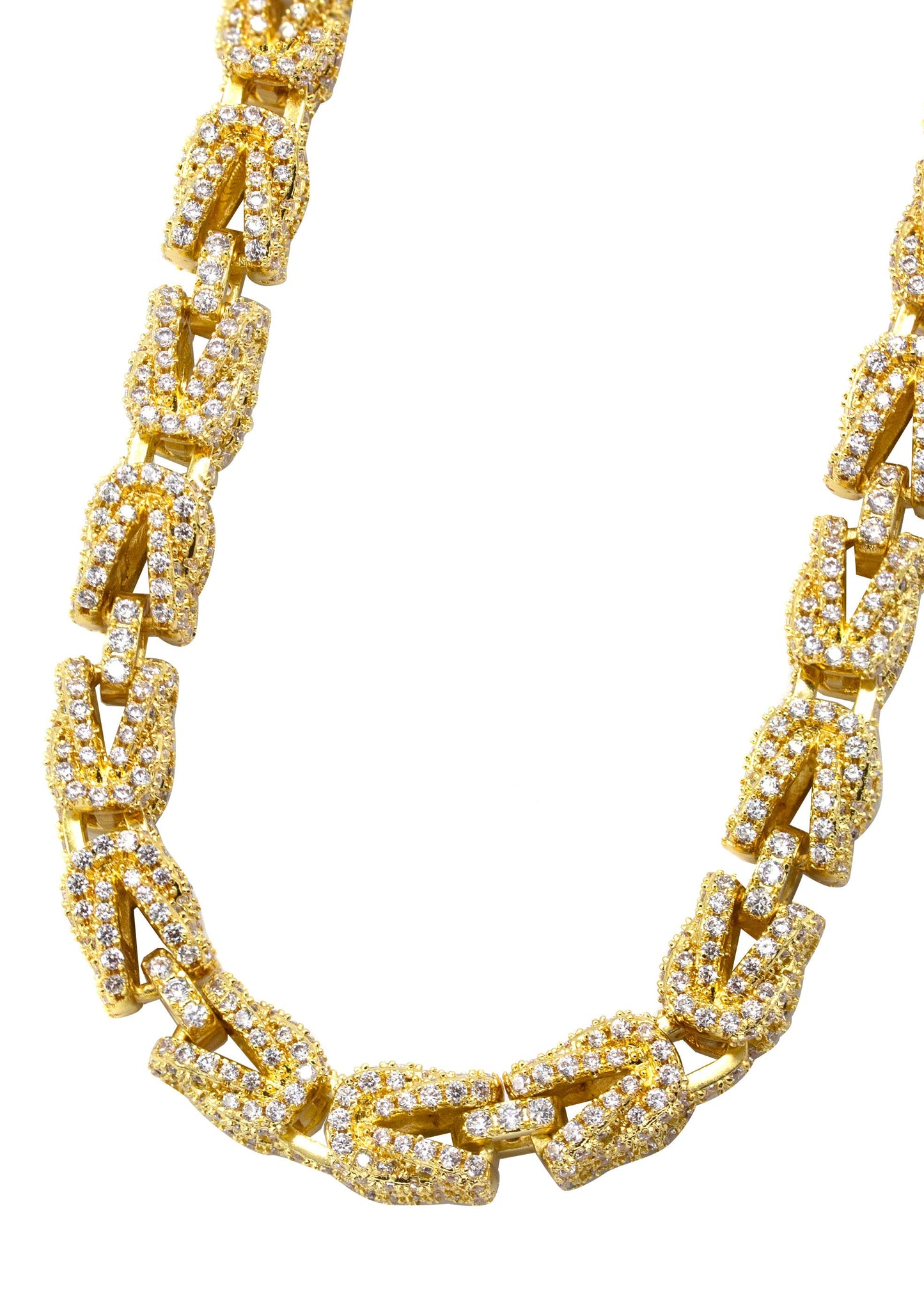 Gold Jewelry - Mens 14K Gold Iced Out VVS Byzantine Chain