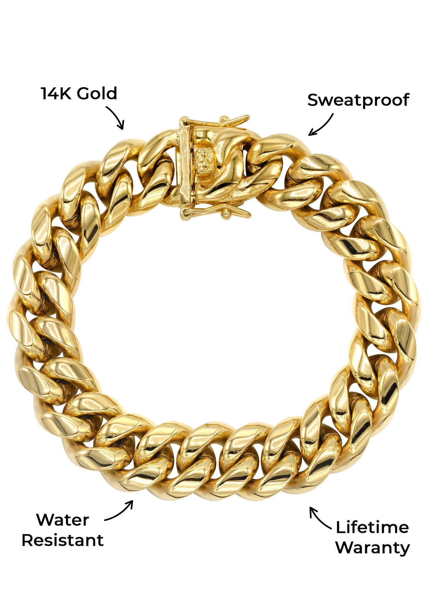 Gold Jewelry - Mens 14K Gold Solid Miami Cuban Link Bracelet
