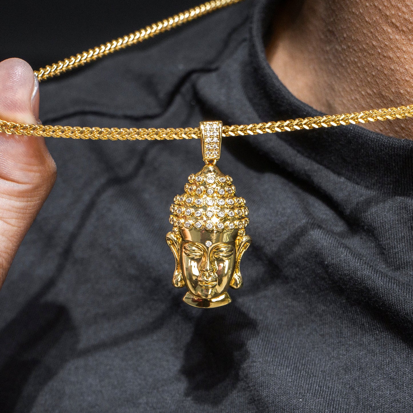 Mens Jewelry - Gold Iced Out VVS Buddha Necklace | Appx. 21.6 Grams