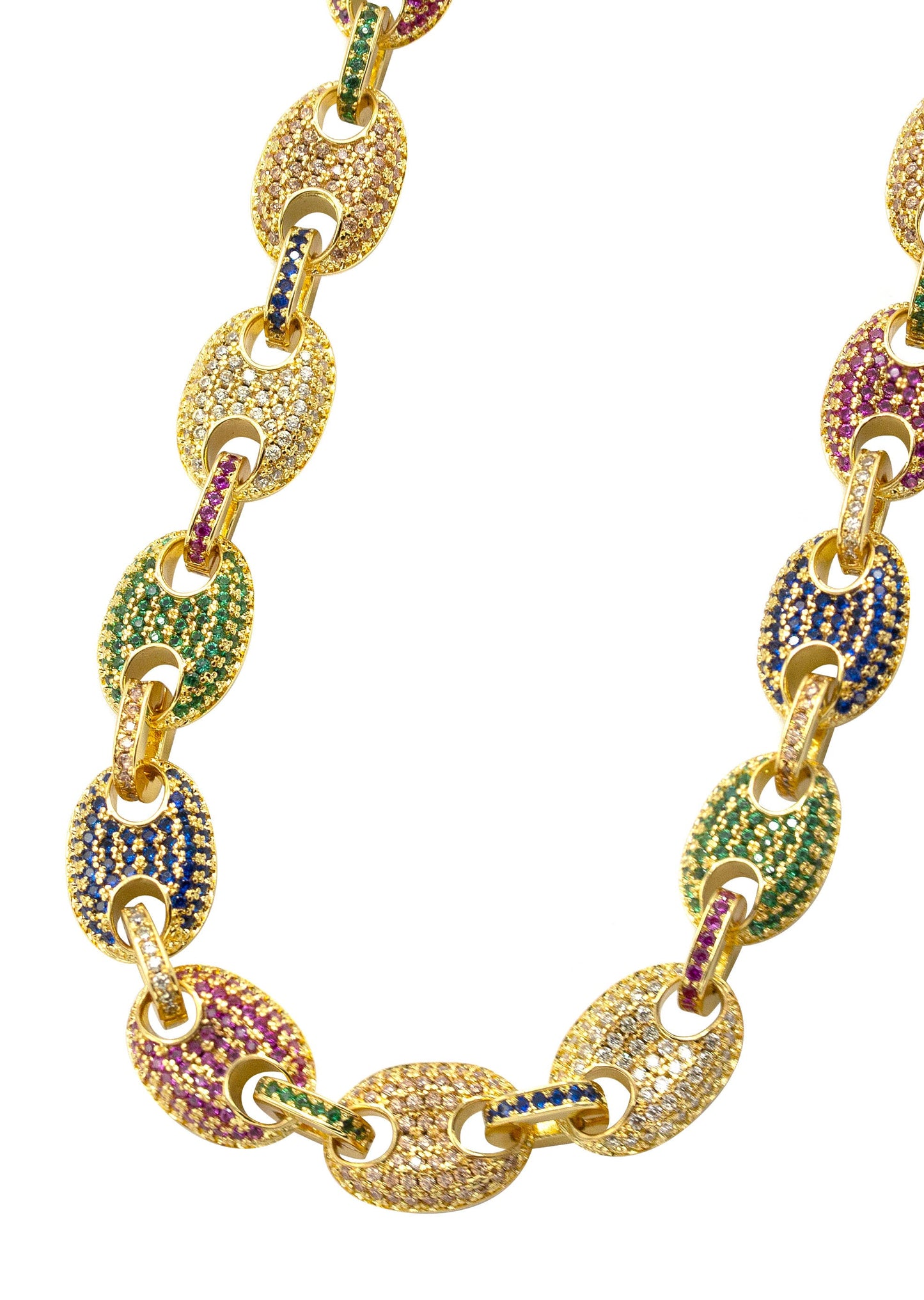 Gold Jewelry - Mens 14K Gold Iced Out VVS Rainbow Puff Link Chain