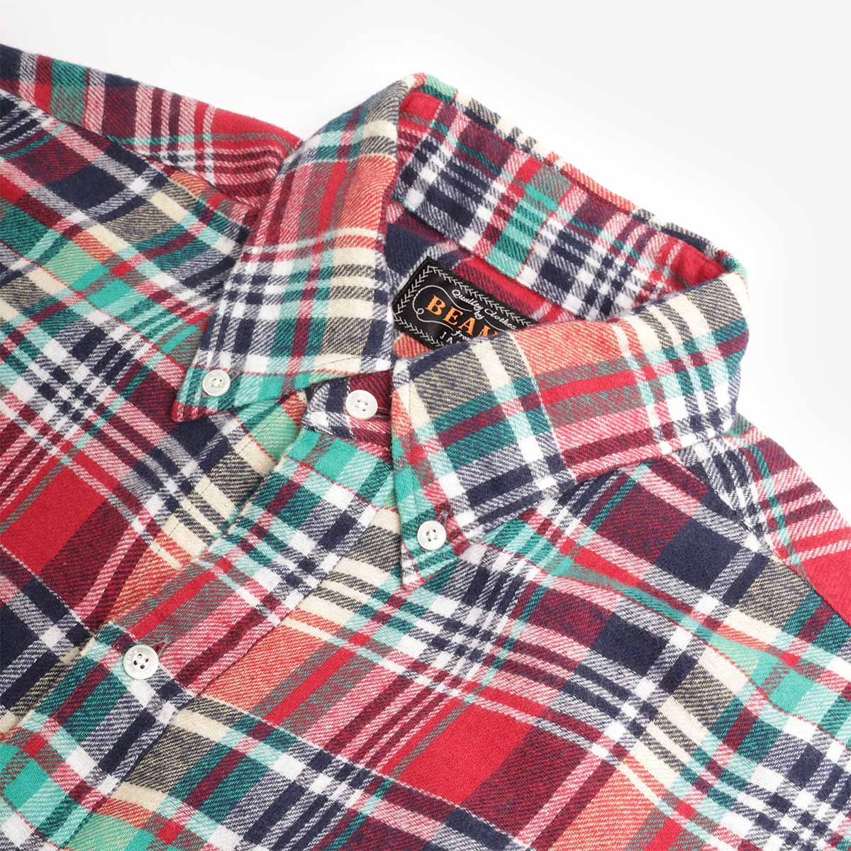 Beams Plus Button Down Classic Fit Indian Flannel Plaid Shirt