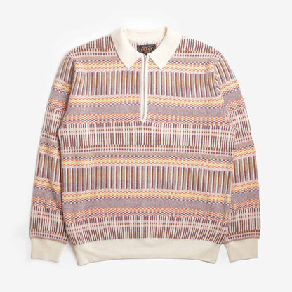 Beams Plus Half Zip Jacquard Knit Polo Shirt