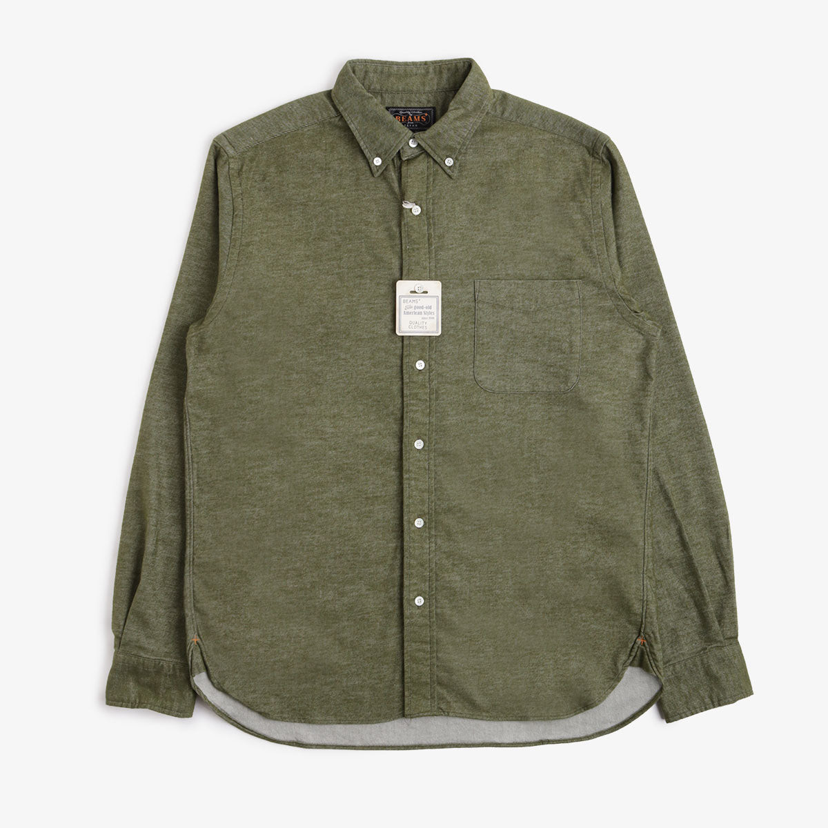 Beams Plus Button Down Solid Flannel Shirt