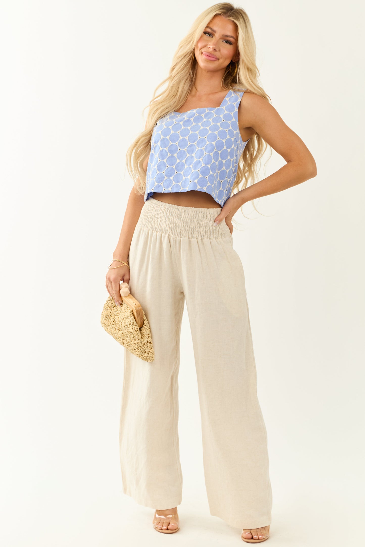Entro Cornflower Chambray Denim Embroidered Tank Top