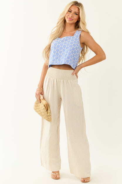 Entro Cornflower Chambray Denim Embroidered Tank Top