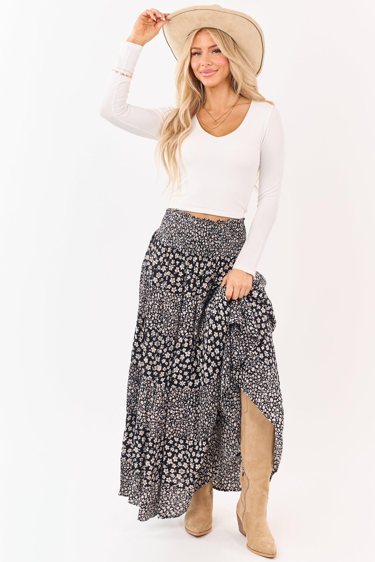 Ivory V-Neck Double Layer Rib Knit Crop Top