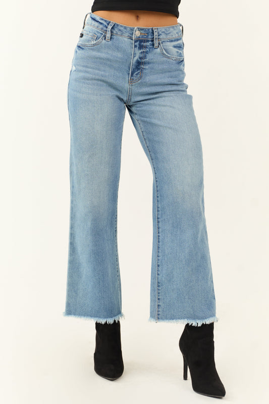 KanCan Medium Wash Wide Leg Frayed Jeans