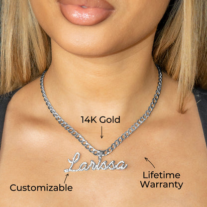 Women Jewelry - White Gold Iced Out VVS Name Necklace | Style # N26