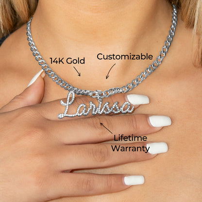 Women Jewelry - White Gold Iced Out VVS Name Necklace | Style # N27
