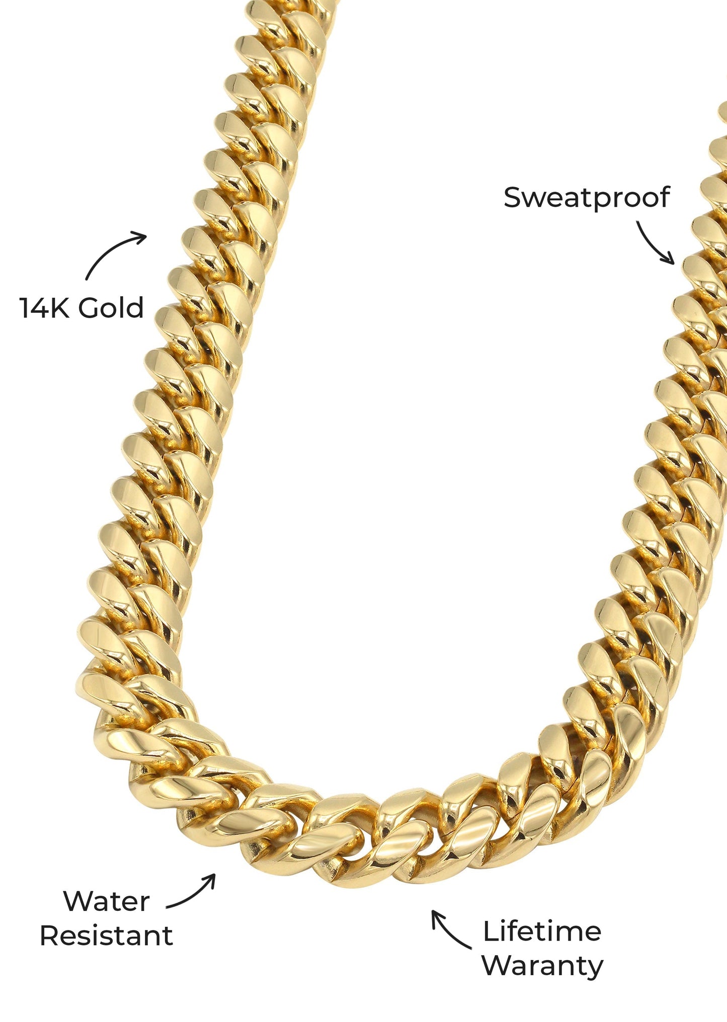 Gold Jewelry -  Mens 14K Gold Chain Solid Miami Cuban Link