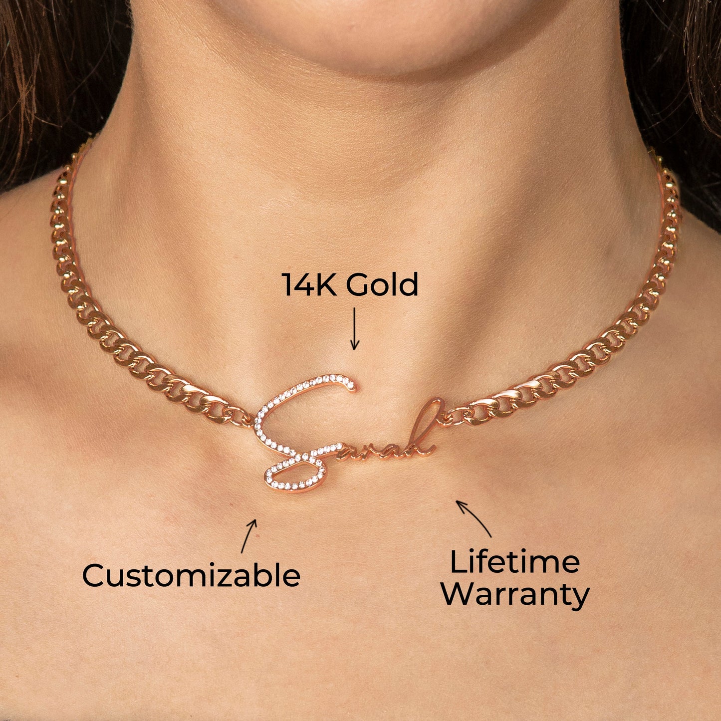 Women Jewelry - Rose Gold Iced Out VVS Name Necklace | Style # N45