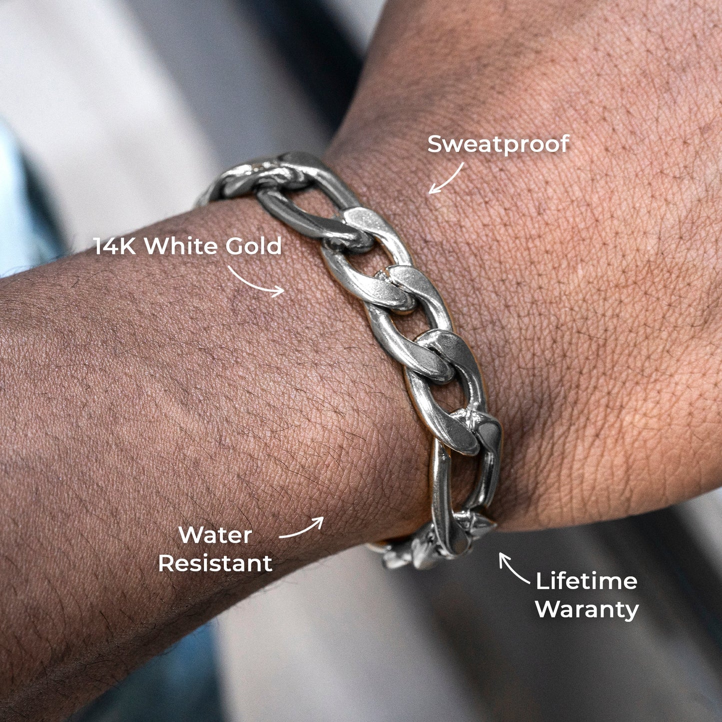 Gold Jewelry -  14K White Gold Figaro Bracelet