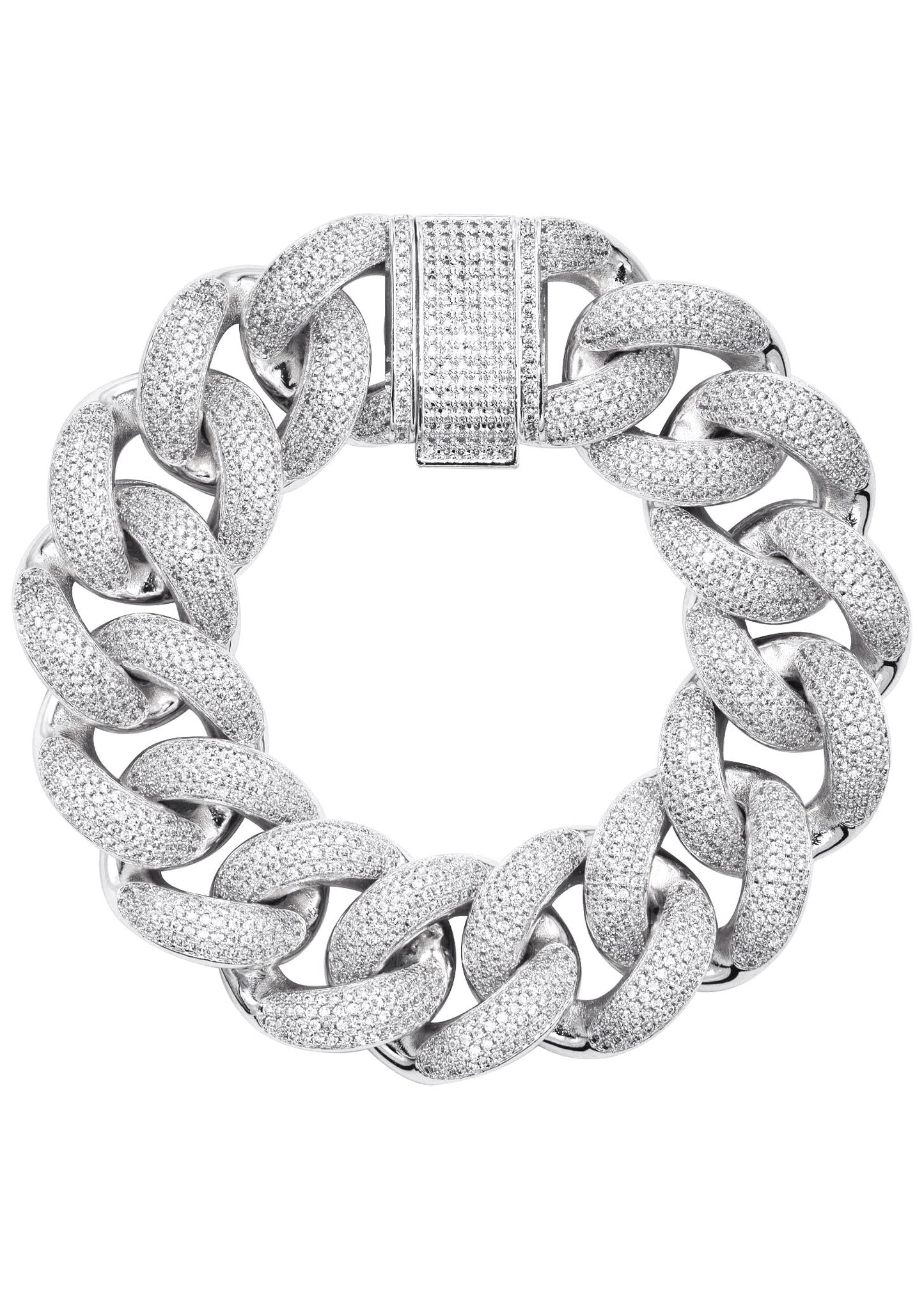 Gold Jewelry -  Mens 14K White Gold Big Iced Out VVS Miami Cuban Bracelet 25MM