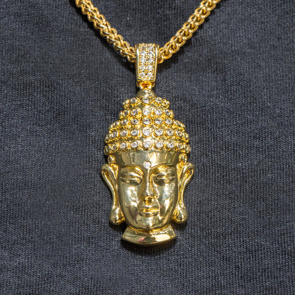 Mens Jewelry -  Gold Iced Out VVS Buddha Necklace | Appx. 21.6 Grams