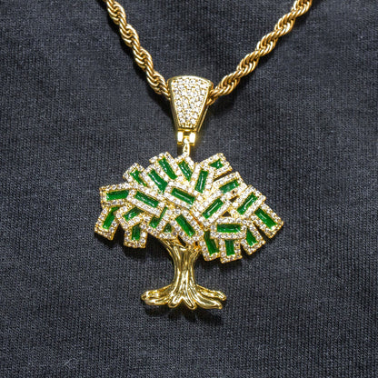Mens Jewelry -  Gold Iced Out VVS Tree Pendant | 9 Grams
